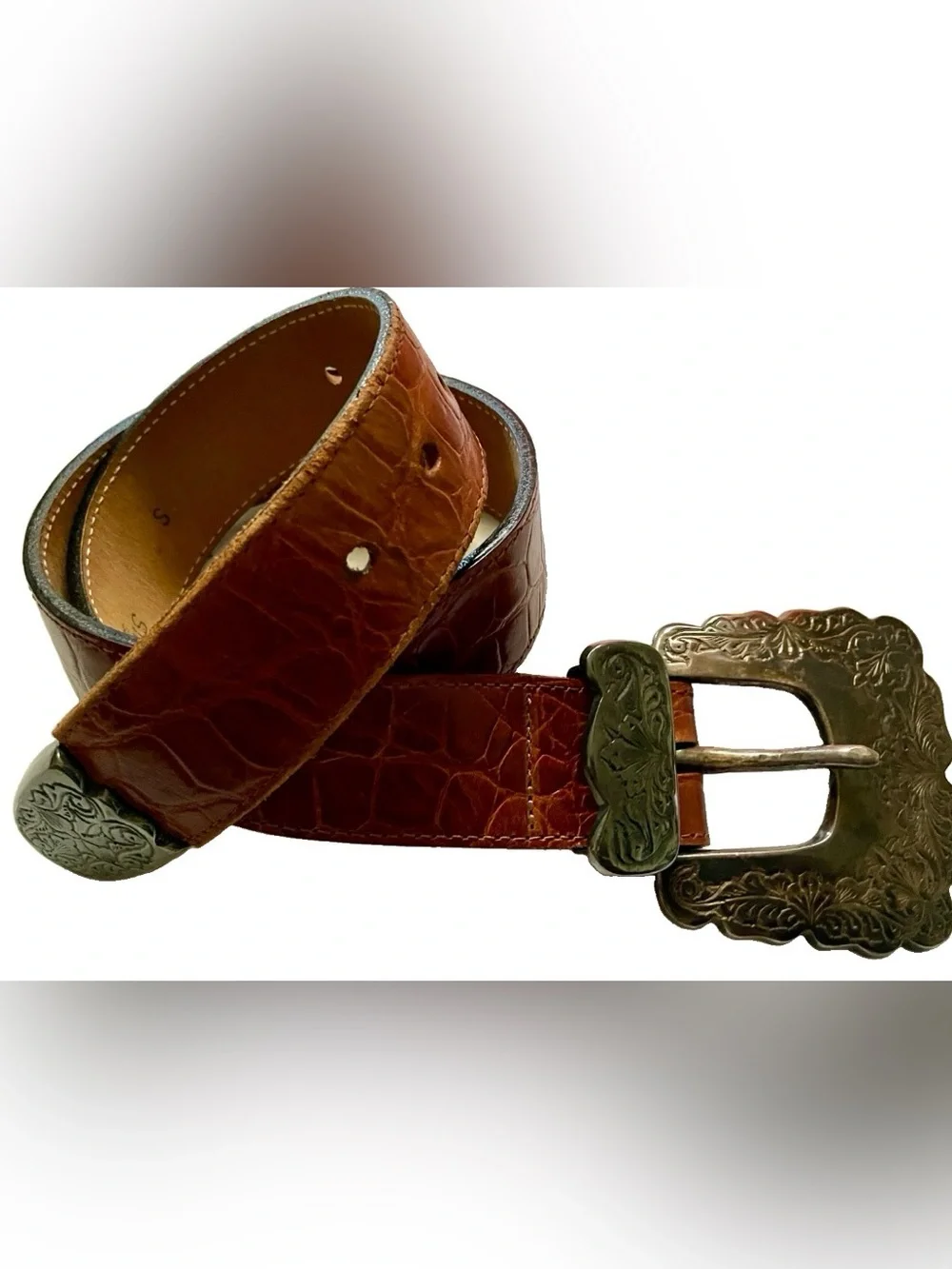 VINTAGE 90’s STREETS AHEAD Croco Embossed Leather BELT From I. MAGNIN Size S
